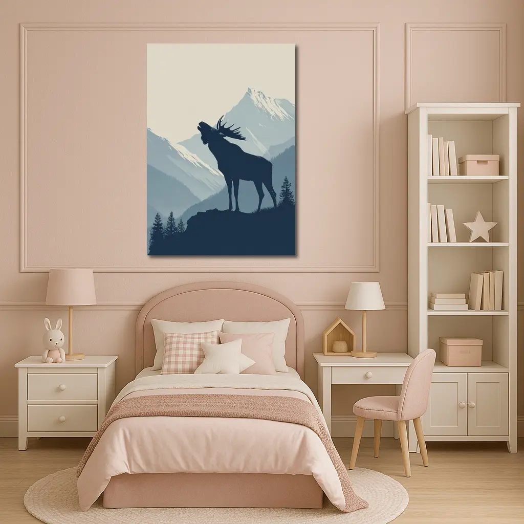 Moose Silhouette Howling Mountain Forest Landscape – Wall Art