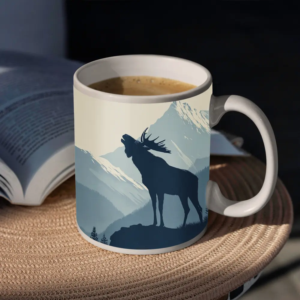 Moose Silhouette Howling Mountain Forest Landscape – Mugs