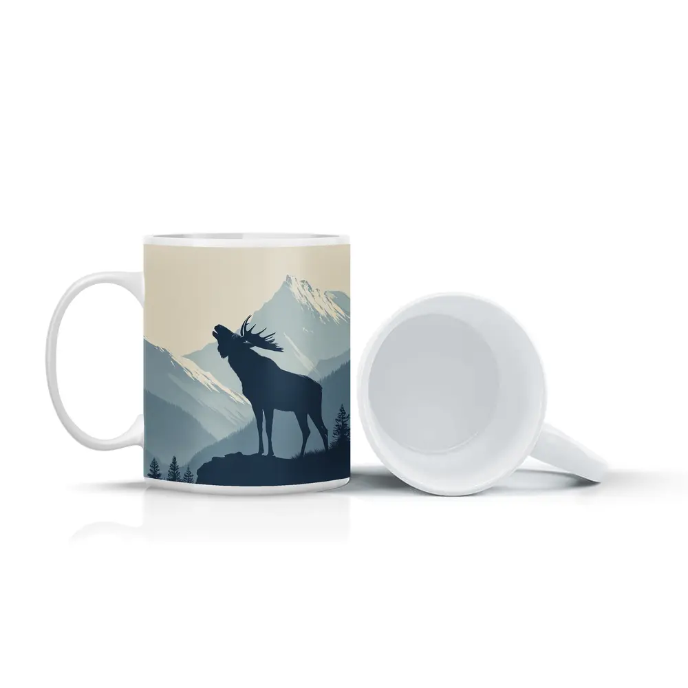 Moose Silhouette Howling Mountain Forest Landscape – Mugs