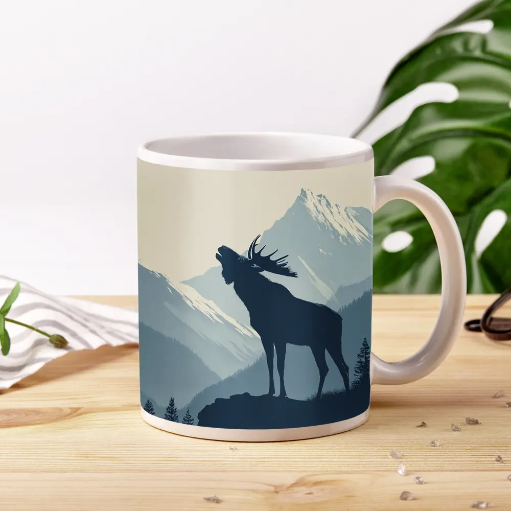 Moose Silhouette Howling Mountain Forest Landscape – Mugs