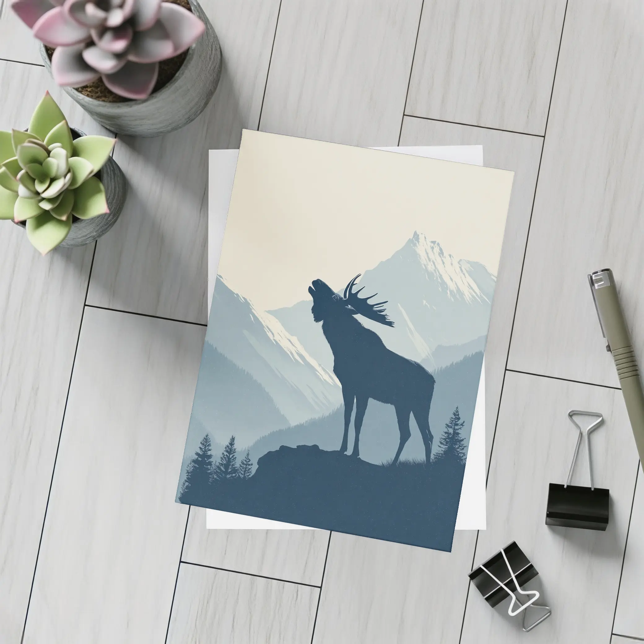 Moose Silhouette Howling Mountain Forest Landscape – Postcards