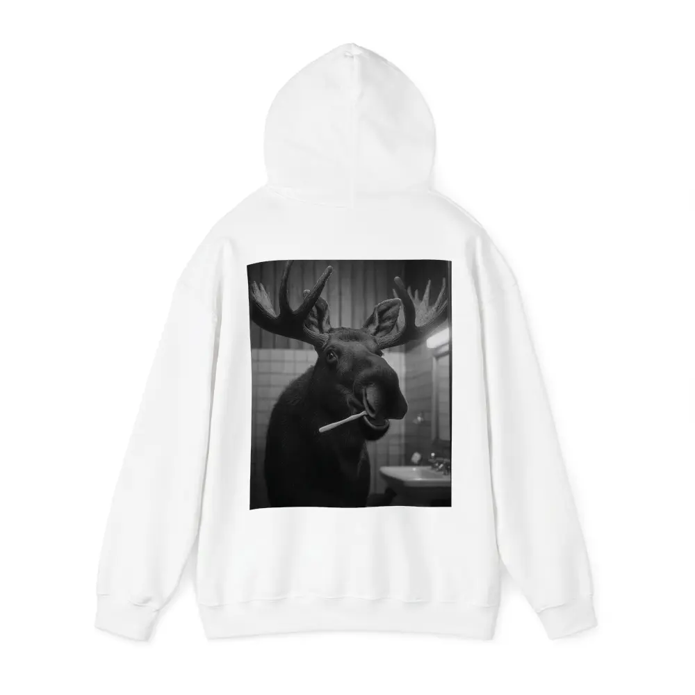 Moose Brushing Teeth in Bathroom Black White – Hoodies