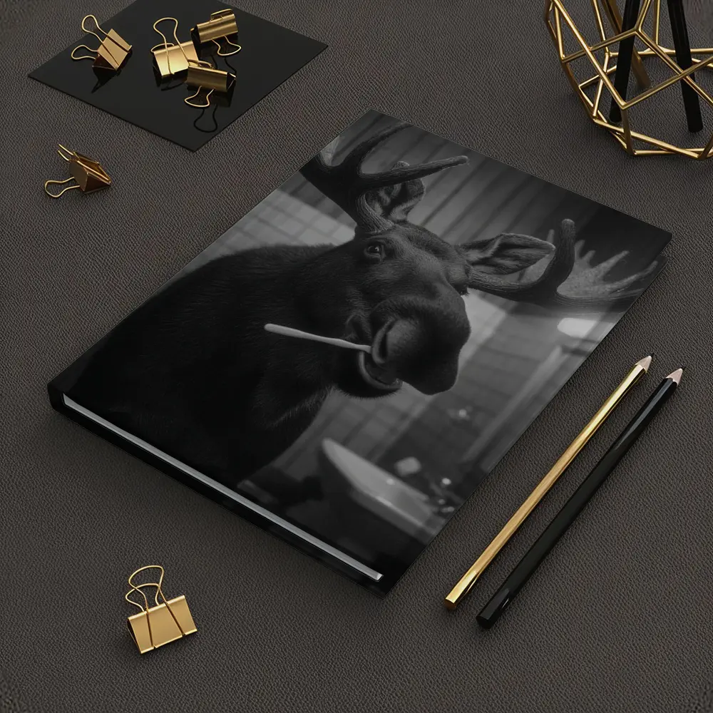 Moose Brushing Teeth in Bathroom Black White – Notebooks