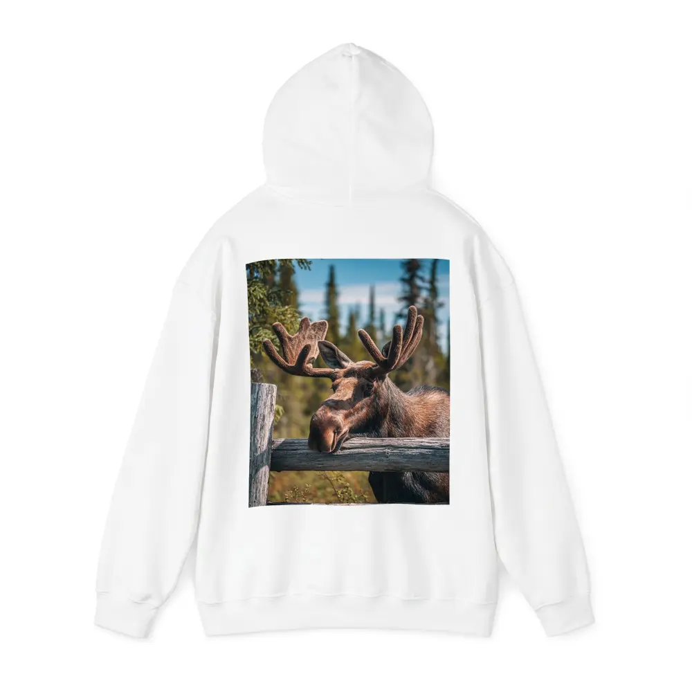 Bull Moose Resting on Wooden Fence Forest – Hoodies