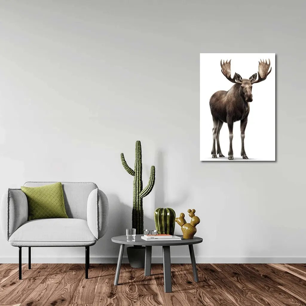 Bull Moose Standing On White Background – Wall Art