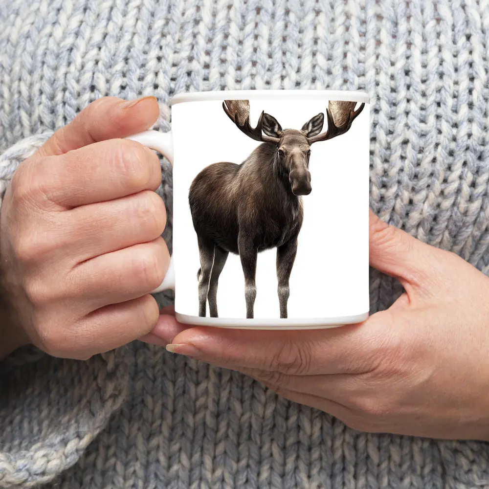 Bull Moose Standing On White Background – Mugs