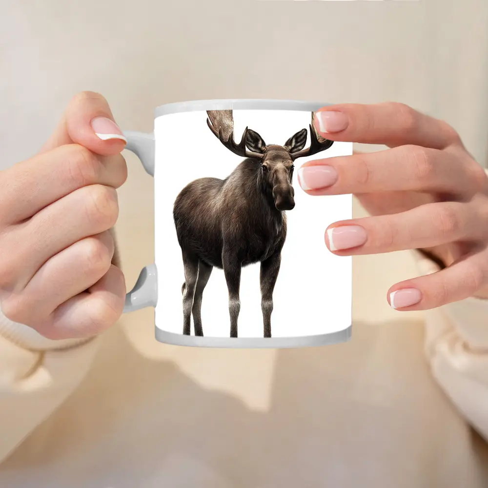 Bull Moose Standing On White Background – Mugs