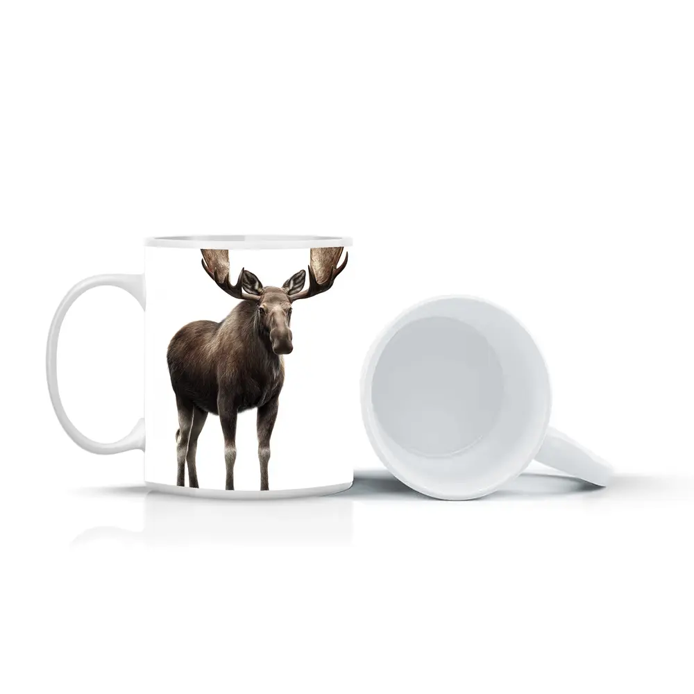 Bull Moose Standing On White Background – Mugs