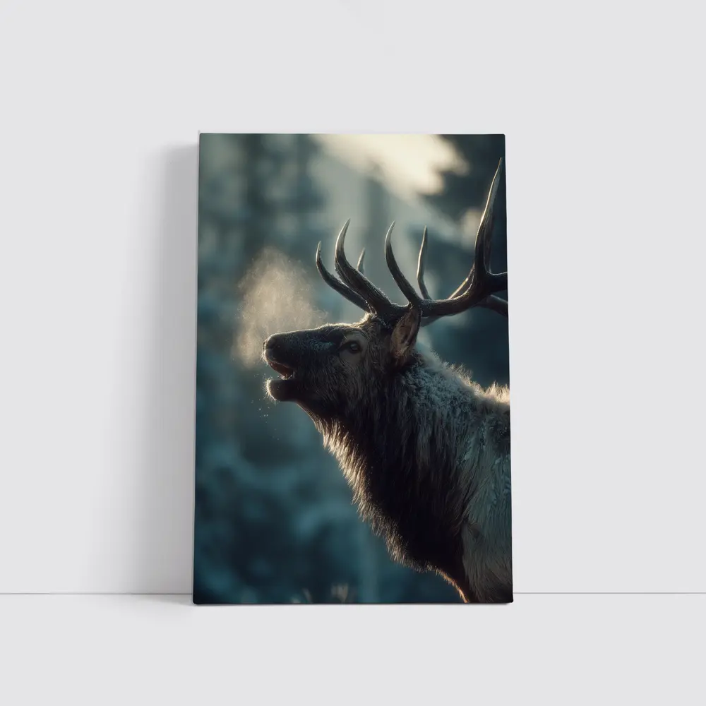 Bull Elk Bugling In Misty Winter Forest – Wall Art