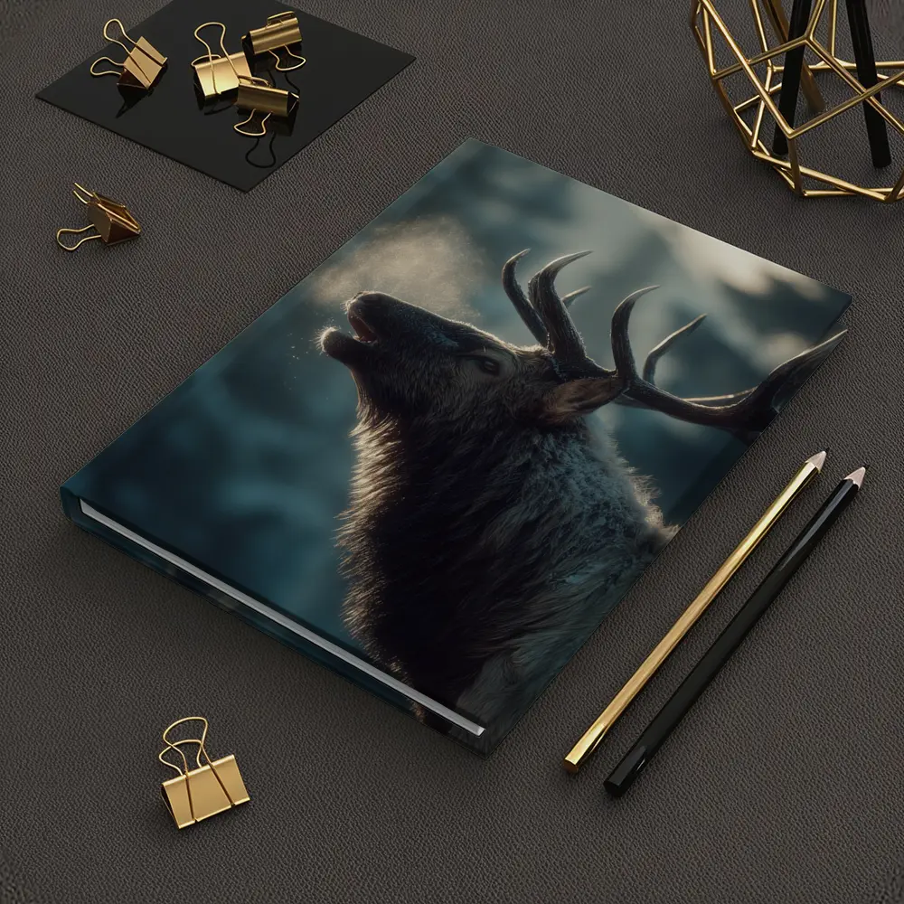 Bull Elk Bugling In Misty Winter Forest – Notebooks