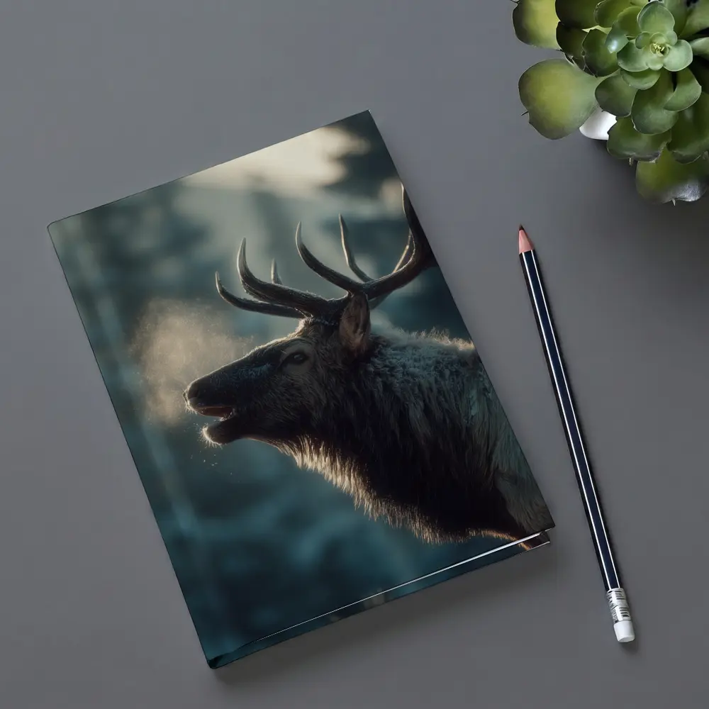 Bull Elk Bugling In Misty Winter Forest – Notebooks