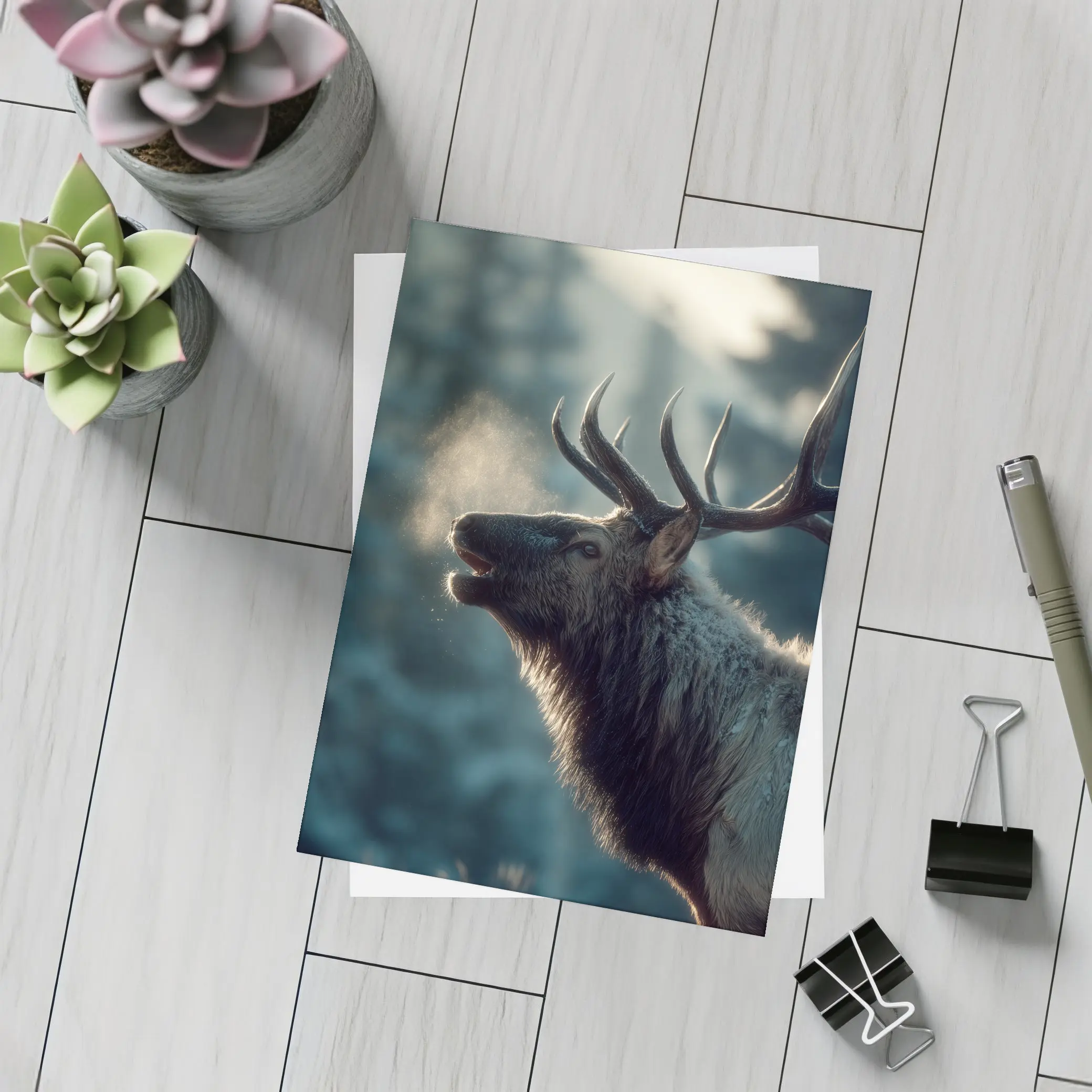 Bull Elk Bugling In Misty Winter Forest – Postcards