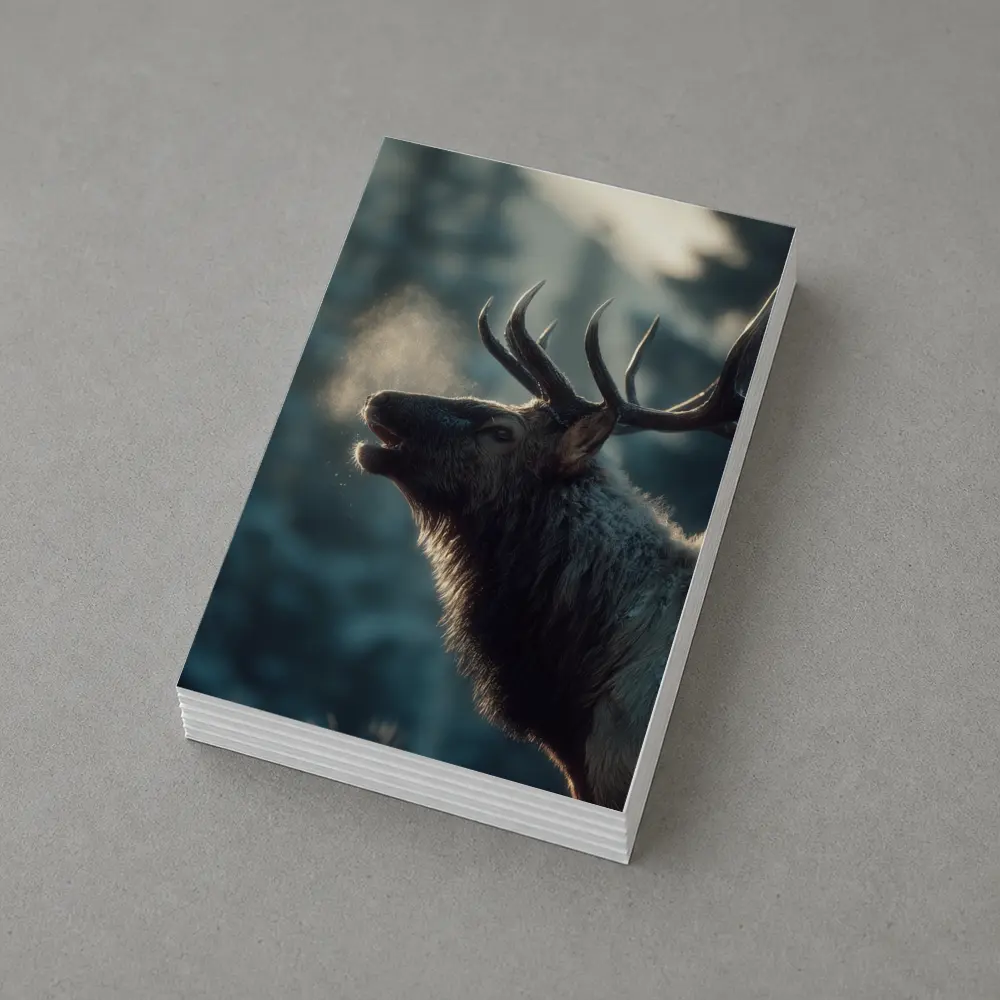Bull Elk Bugling In Misty Winter Forest – Postcards
