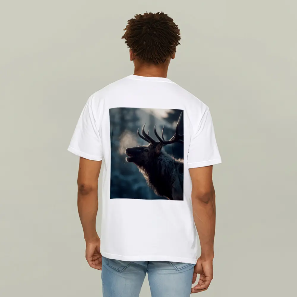 Bull Elk Bugling In Misty Winter Forest – T-Shirts