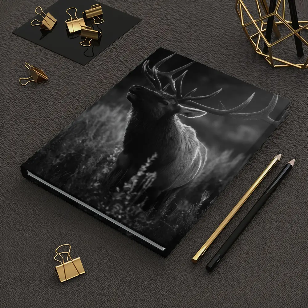 Bull Elk Standing in Dark Meadow Grass – Notebooks