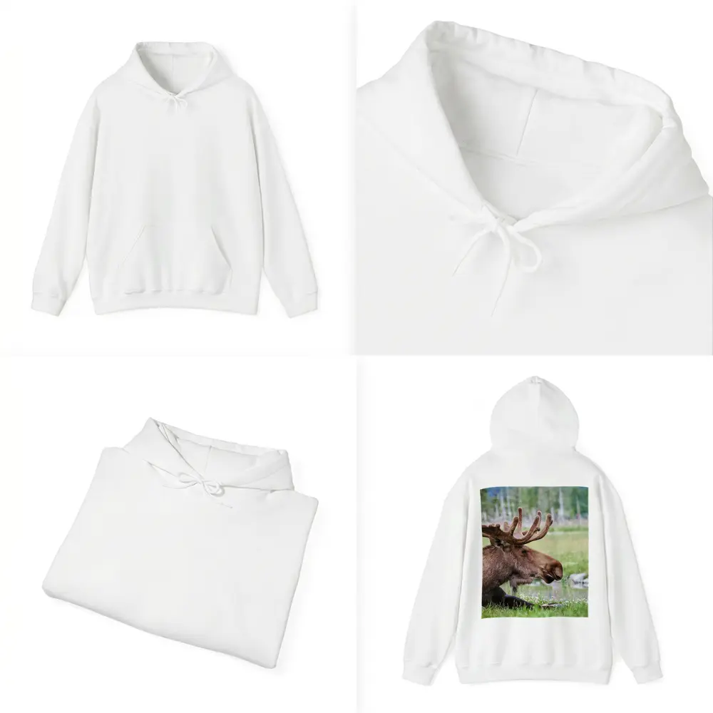 Bull Moose Resting in Green Meadow – Hoodies