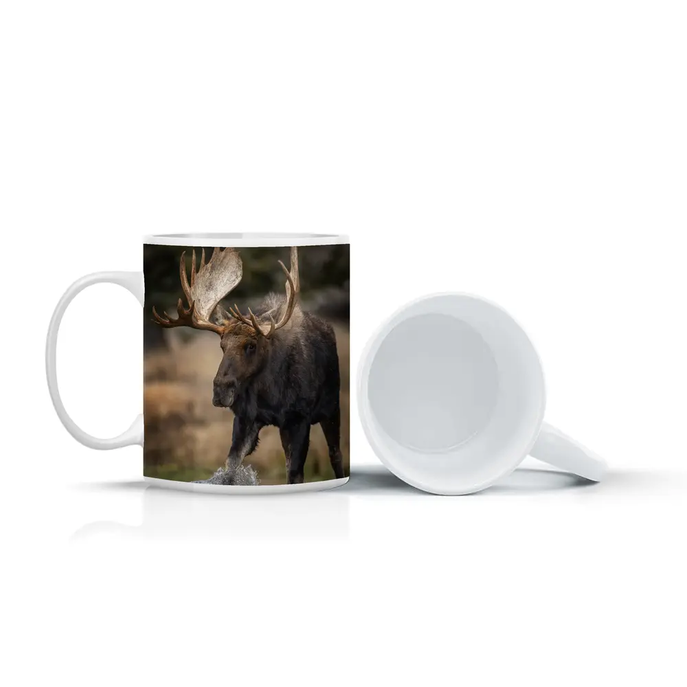 Bull Moose Splashing Water Autumn Wilderness – Mugs