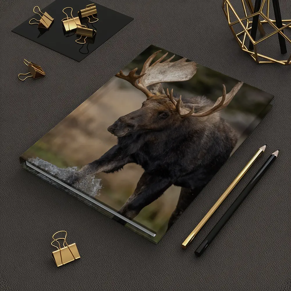 Bull Moose Splashing Water Autumn Wilderness – Notebooks