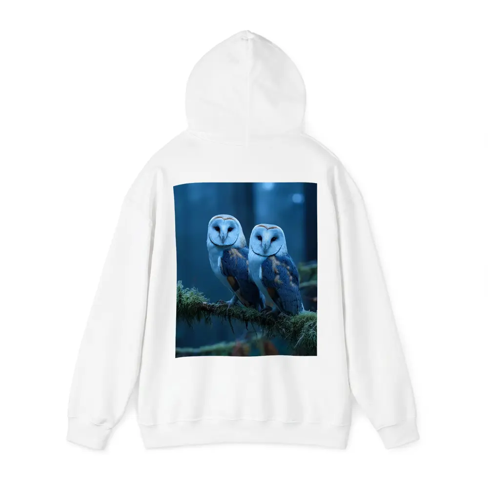 Two Barn Owls Perched Misty Blue Forest – Hoodies