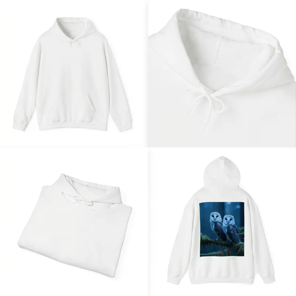 Two Barn Owls Perched Misty Blue Forest – Hoodies