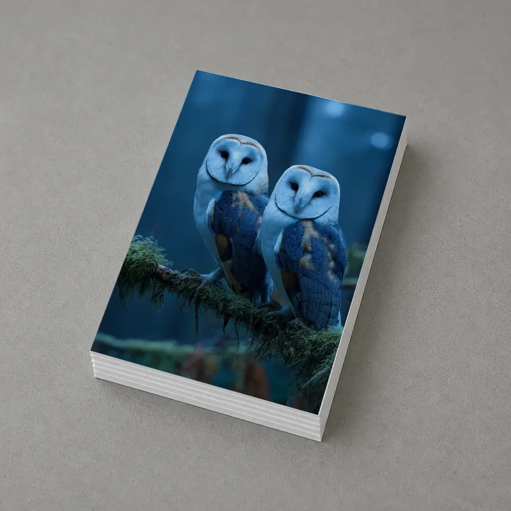 Two Barn Owls Perched Misty Blue Forest – Postcards