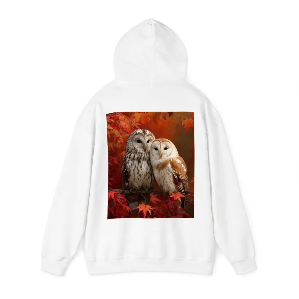 Two Barn Owls Perched Autumn Red Leaves – Hoodies