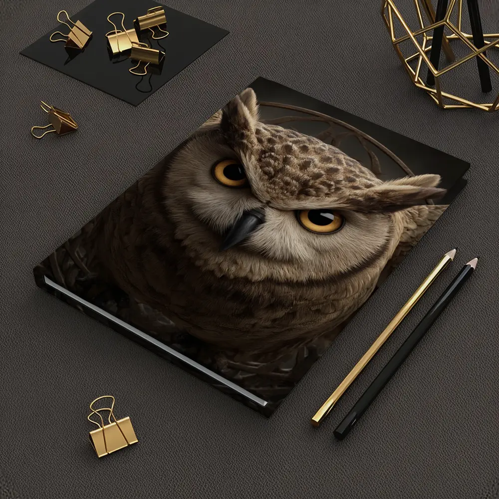 Great Horned Owl Wings Spread Dark Background – Notebooks
