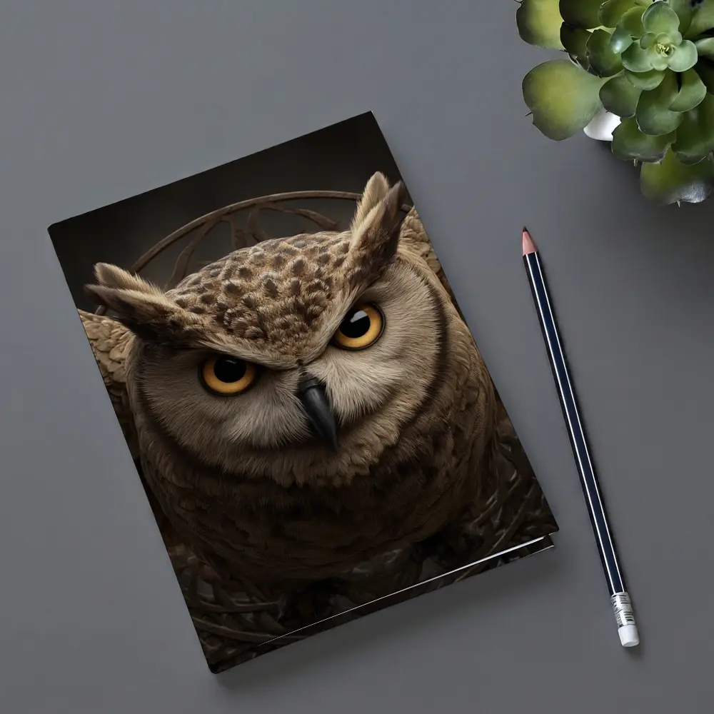 Great Horned Owl Wings Spread Dark Background – Notebooks