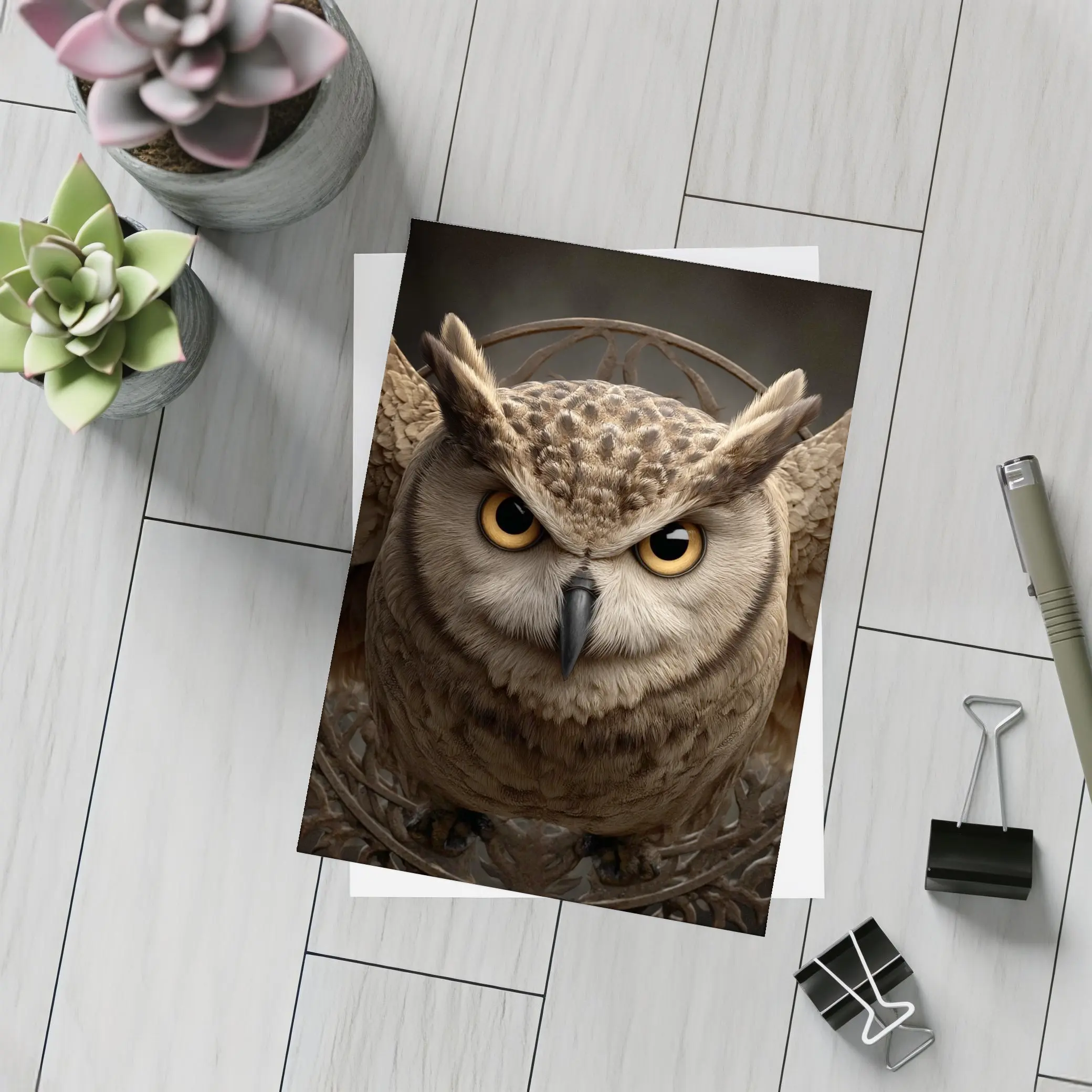 Great Horned Owl Wings Spread Dark Background – Postcards