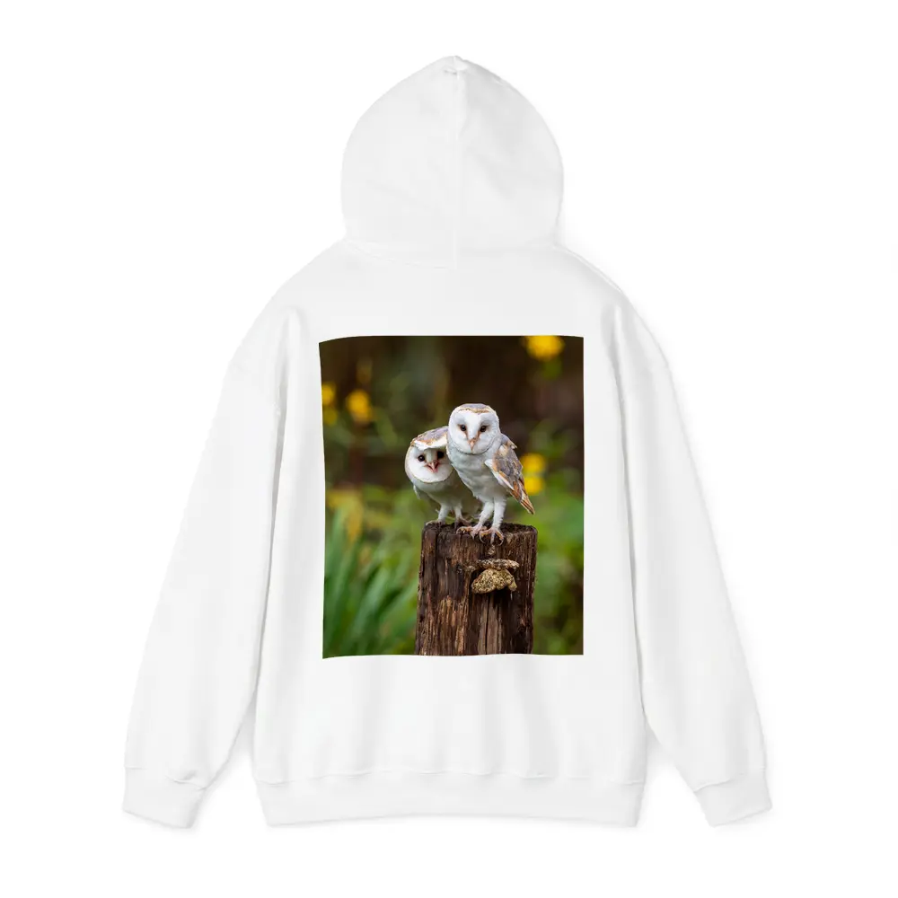 Two Barn Owls Perched On Wooden Post – Hoodies
