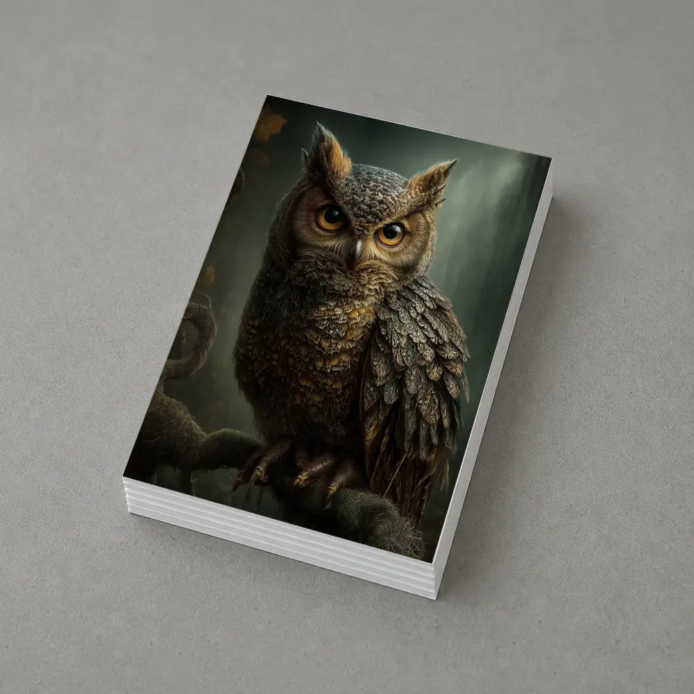Great Horned Owl Perched Dark Forest – Postcards