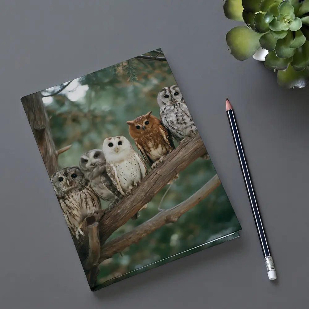 Five Owls Perched On Branch Forest – Notebooks