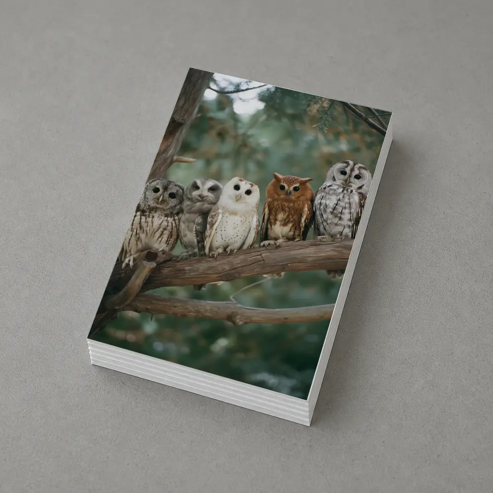 Five Owls Perched On Branch Forest – Postcards