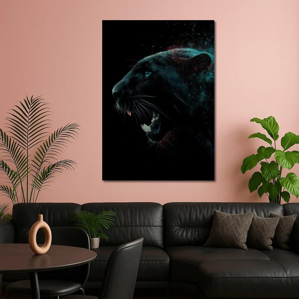 Black Panther Roaring Dark Cosmic Background – Wall Art