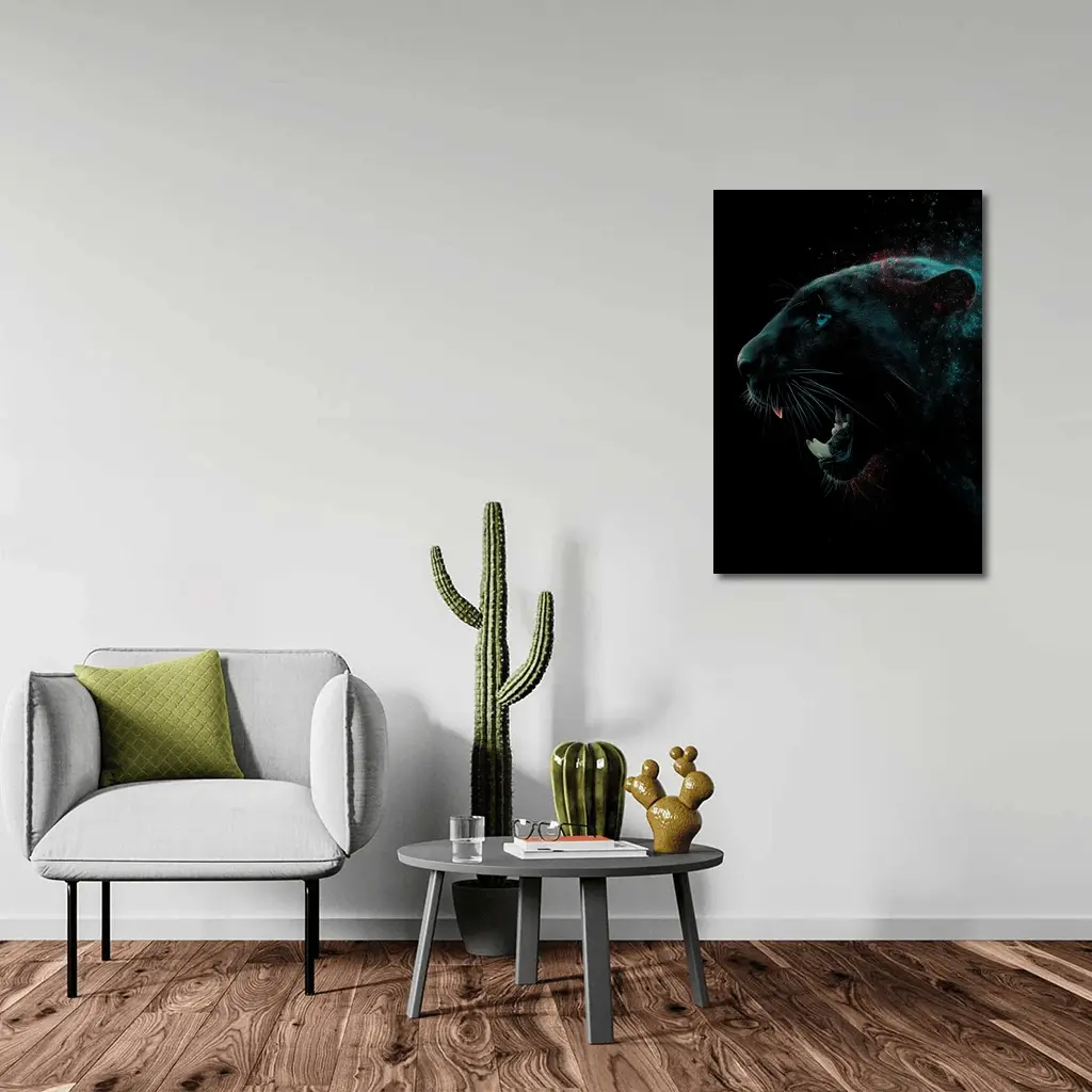 Black Panther Roaring Dark Cosmic Background – Wall Art
