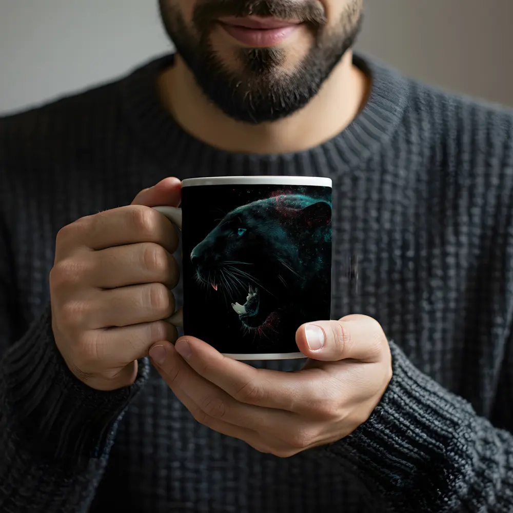 Black Panther Roaring Dark Cosmic Background – Mugs