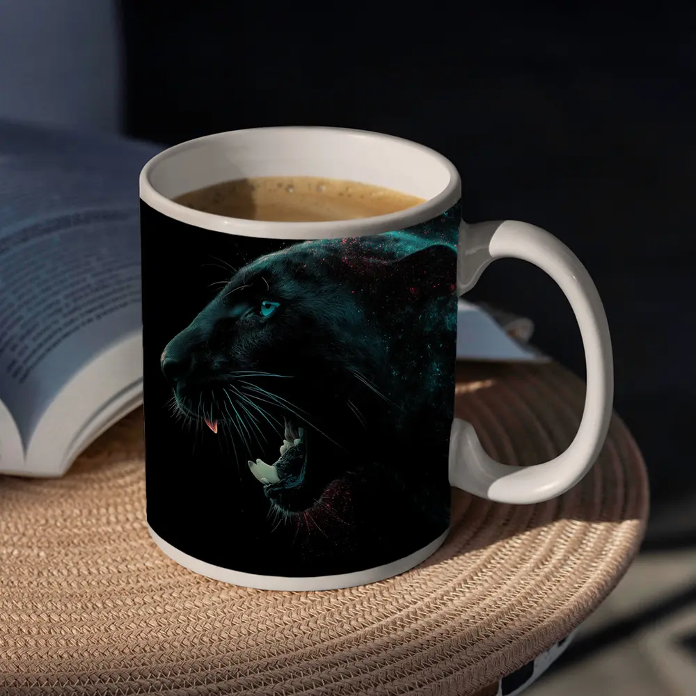 Black Panther Roaring Dark Cosmic Background – Mugs