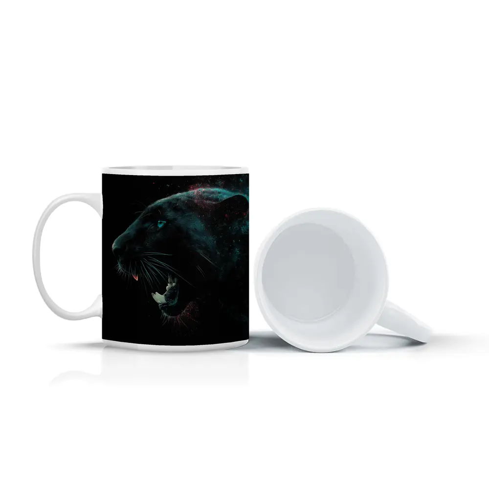 Black Panther Roaring Dark Cosmic Background – Mugs
