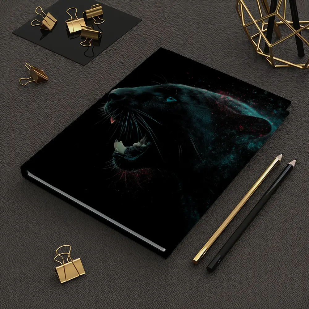 Black Panther Roaring Dark Cosmic Background – Notebooks