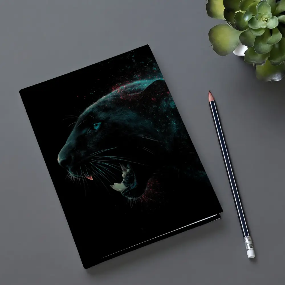 Black Panther Roaring Dark Cosmic Background – Notebooks