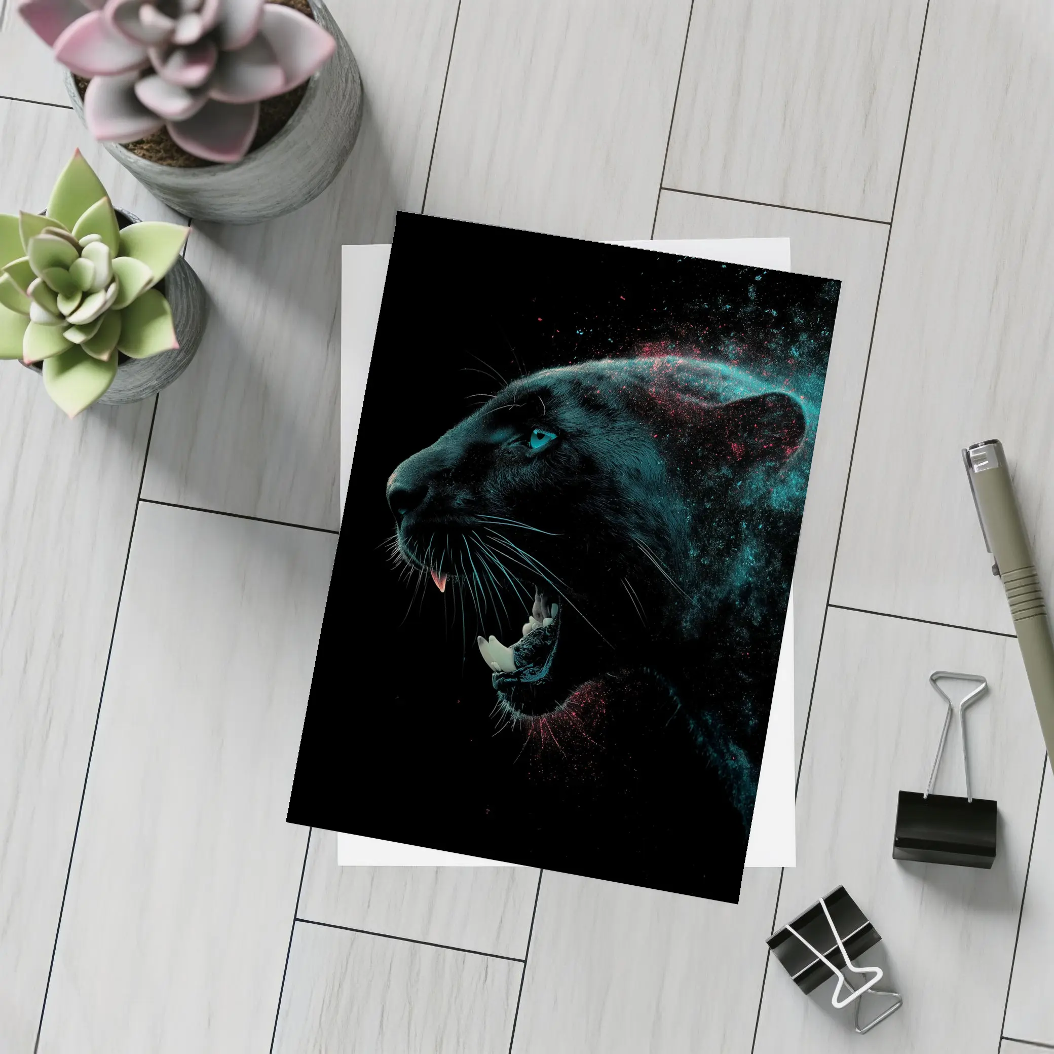 Black Panther Roaring Dark Cosmic Background – Postcards