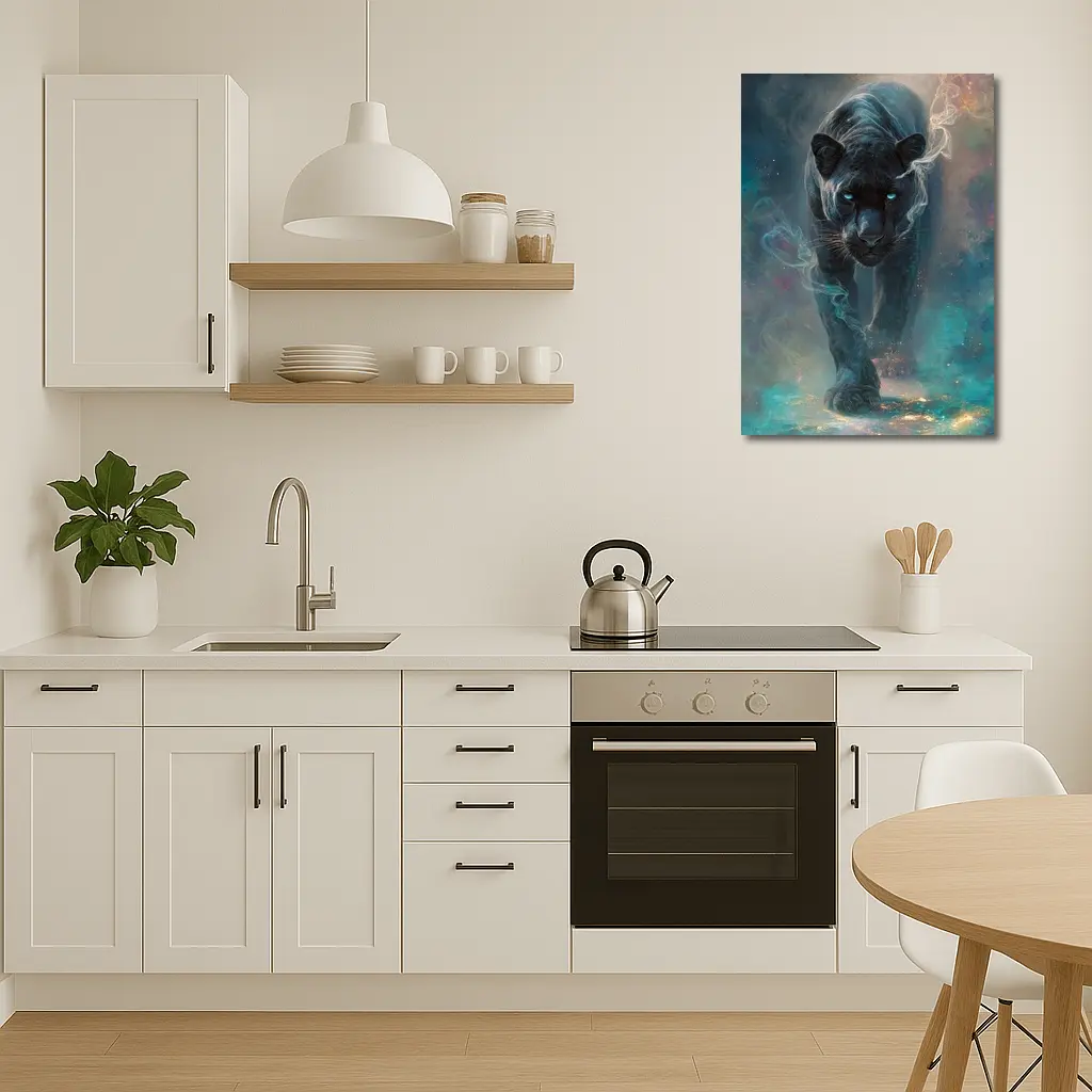 Black Panther Glowing Eyes Cosmic Smoke – Wall Art