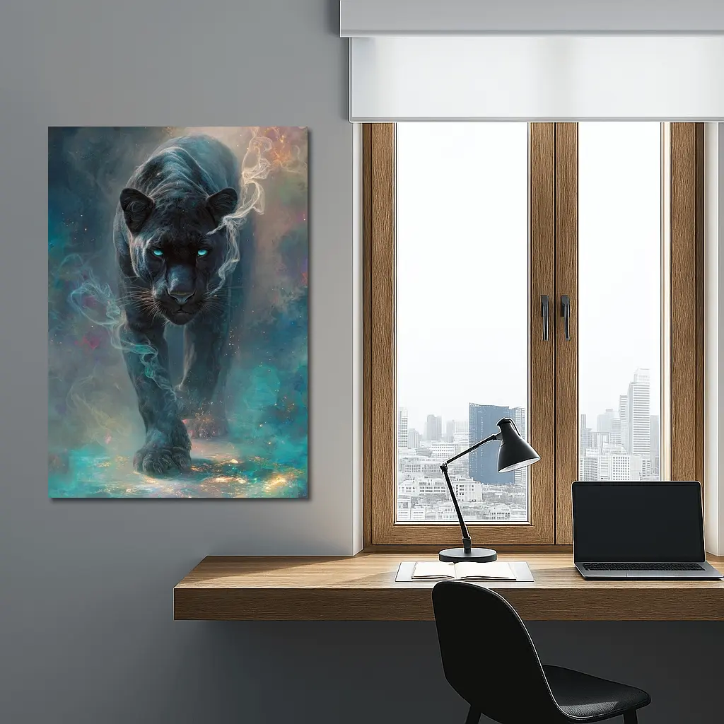 Black Panther Glowing Eyes Cosmic Smoke – Wall Art