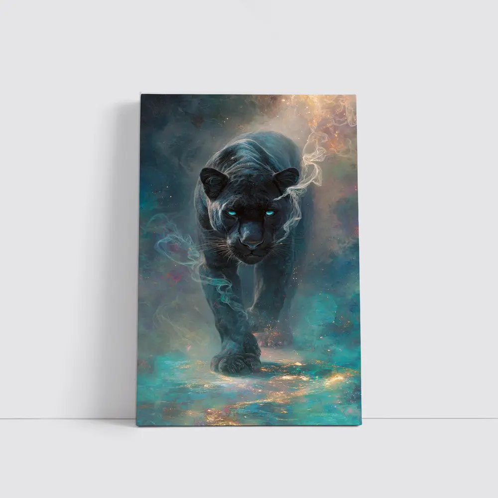 Black Panther Glowing Eyes Cosmic Smoke – Wall Art