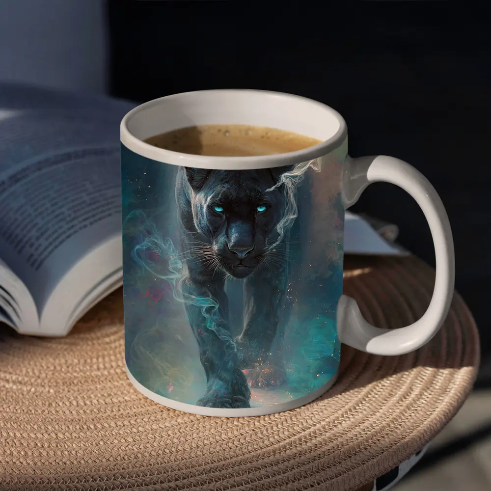 Black Panther Glowing Eyes Cosmic Smoke – Mugs