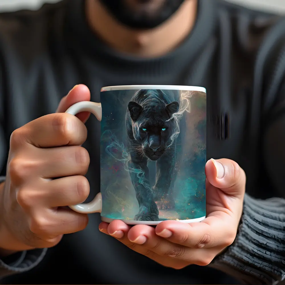Black Panther Glowing Eyes Cosmic Smoke – Mugs