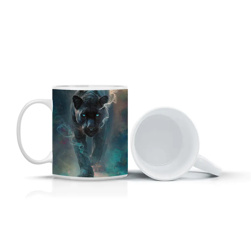 Black Panther Glowing Eyes Cosmic Smoke – Mugs