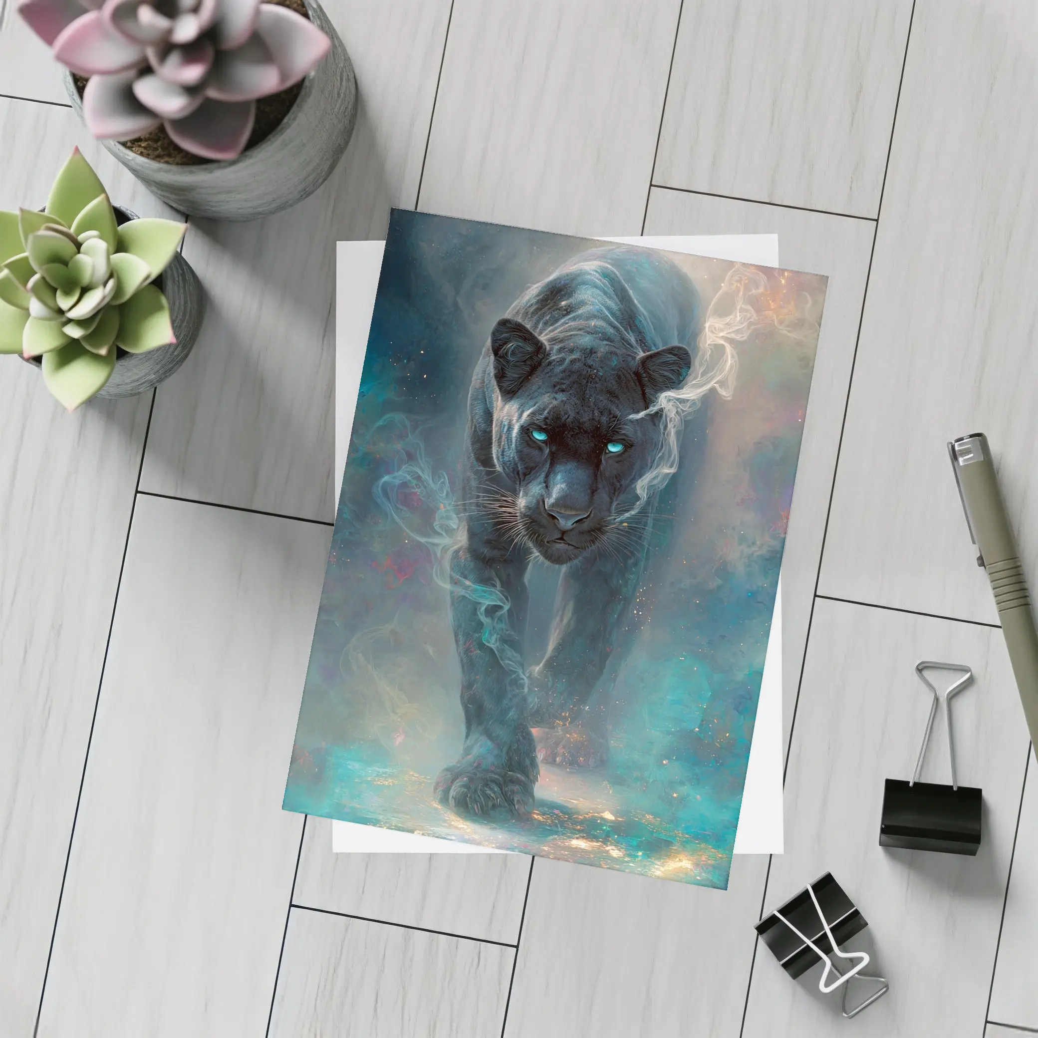 Black Panther Glowing Eyes Cosmic Smoke – Postcards