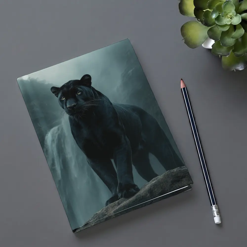 Black Panther Standing Before Misty Waterfall – Notebooks