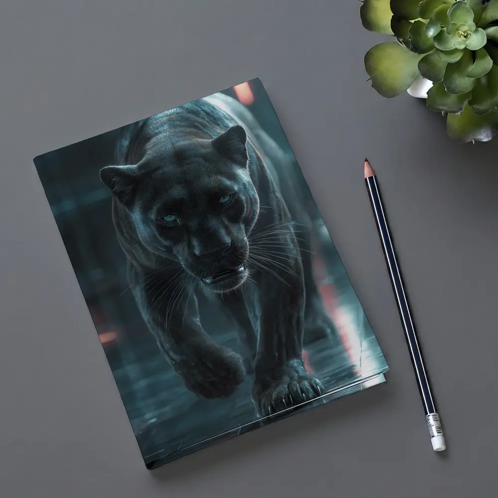 Black Panther Walking Futuristic Neon Environment – Notebooks